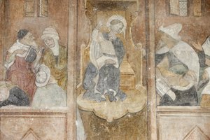 Abondance klosterkirke fresco: Jesus med rabbinerne, Abondance, Frankrig af Unbekannt