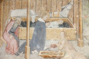 Abondance klosterkirke fresco: julekrybbe, Abondance, Frankrig af Unbekannt