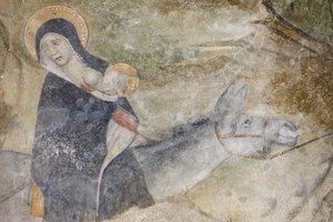 Abondance klosterkirke fresco: flyvningen til Egypten, Abondance, Frankrig af Unbekannt