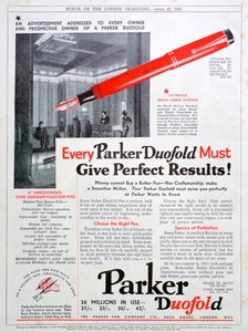 Annonce for Parker-penne, 1931 af Unbekannt