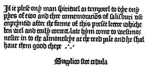 Annonce for en bog trykt af William Caxton, 1400-tallet 1893 af Unbekannt