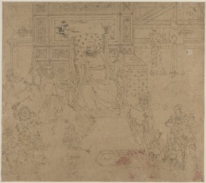 Album med daoistiske og buddhistiske temaer: Kings of Hells: Leaf 34, 1200-tallet. af Unbekannt