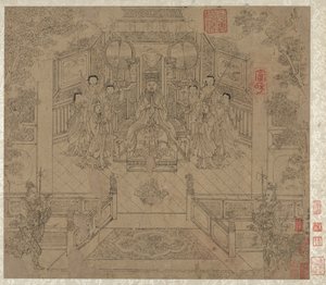Album med daoistiske og buddhistiske temaer: Procession of Daoist Deities: Leaf 1, 1200-tallet. af Unbekannt