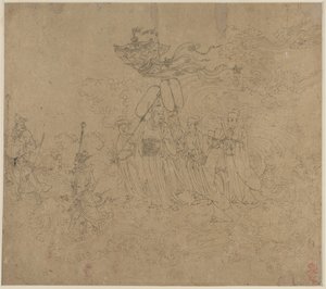 Album med daoistiske og buddhistiske temaer: Procession of Daoist Deities: Leaf 6, 1200-tallet. af Unbekannt