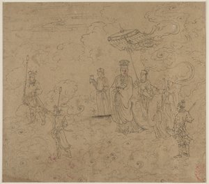 Album med daoistiske og buddhistiske temaer: Procession of Daoist Deities: Leaf 8, 1200-tallet. af Unbekannt
