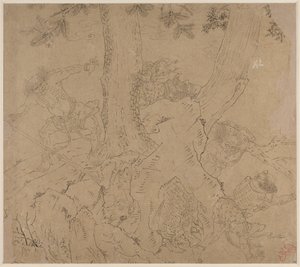 Album med daoistiske og buddhistiske temaer: Search the Mountain: Leaf 46, 1200-tallet. af Unbekannt