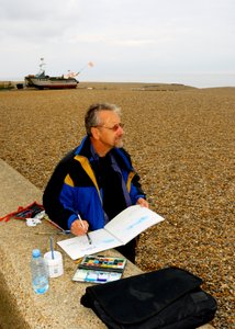 Aldeburgh strand - akvarel af Unbekannt