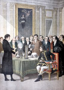 Alessandro Volta, demonstrerer sit bunkebatteri for Napoleon, c1800 1901 af Unbekannt