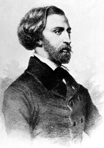 Alfred de Musset (1810-1857) fransk digter og forfatter, gravering, ca. 1854 af Unbekannt