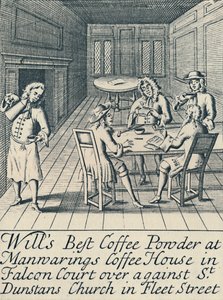 Eine Werbung für Wills Coffee House um 1700, 1944