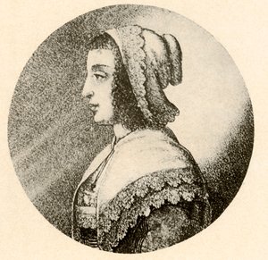 En engelsk kvinde i coif og tørklæde trimmet med Vandyke blonder, 1640, 1937. af Unbekannt