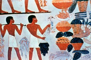 Gamle egyptiske vægmalerier i en grav i Theben, Egypten af Unbekannt