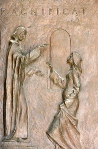 Bebudelsesbasilikadørskulptur: Visitationen (Mary og Elizabeth), Nazareth, Israel af Unbekannt