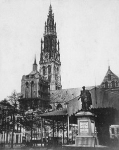 Antwerpen katedral og statue af kunstneren Peter Paul Rubens, Belgien, 1867 af Unbekannt