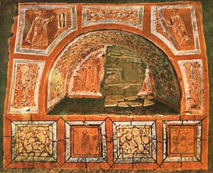 Arcosolium i Domitilla-katakomben på Via Ardeatina, Rom, Italien, 1928. af Unbekannt