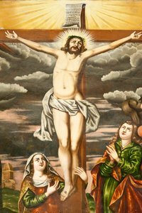 Armensk Apostolsk Kirke; Vægmaleri; scene fra Det Nye Testamente; Jesu korsfæstelse; Vank Domkirke; Jolfa eller Ny Julfa; Isfahan; Iran; Asien af Unbekannt