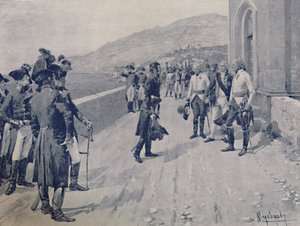 Arrangere til Massénas Capitulation i Cornigliano, nær Genova, 1896 af Unbekannt