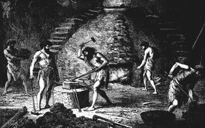 Kunstnere rekonstruktion af en sen jernalder smedje, 1890 af Unbekannt