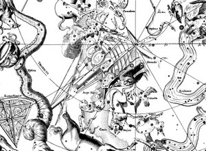 Astronomisk kort, centreret om den sydlige konstellation Argo Navis, 1742 af Unbekannt