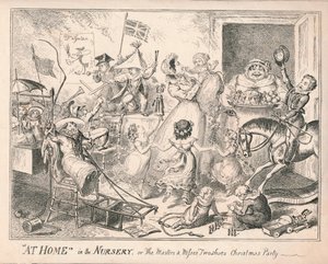 At Home in the Nursery, eller The Masters and Misses Two Shoes Christmas Party, 1835. af Unbekannt