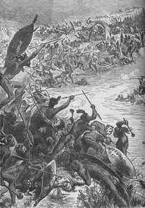 Zuluernes angreb på eskorte af det 80. regiment ved Intombe-floden, 1879, c1880 af Unbekannt