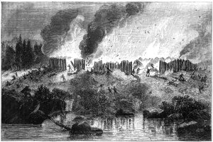 Angreb på Pequot-fortet, 1637 c1880 af Unbekannt