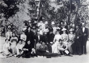 Forfatter Maxim Gorky og Anton Chekhov mellem skuespillerne fra Moskvas kunstteater, 1900 af Unbekannt