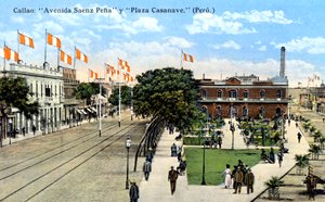 Avenida Saenz Pena og Plaza Casanave, Callao, Peru, omkring 1900-tallet af Unbekannt