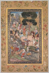 Babur møde med Sultan Ali Mirza ved Kohik-floden, fra Babur-nama Memoirs of Babur, ca. 159 af Unbekannt