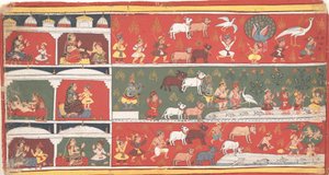 Bakasura, Tranedæmonen, ankommer til Brindavan... en spredt Bhagavata Purana..., ca. 1700. af Unbekannt