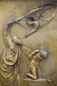 San Giovannis dåbskapel. Paradis port. Abraham ofrer Isaac Florence Italy af Unbekannt