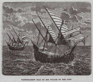 Bartholomew Diaz på sin rejse til Sydafrika, 1878 af Unbekannt
