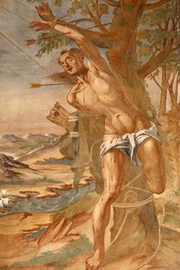 Basilikaen Santa Caterina, Galatina, Apulien Fresco i klosteret Malet af BrJoseph af Gravina i 1696, Galatina, Italien af Unbekannt