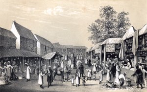 Bazaar i Cabul, i frugtsæsonen, 1847 af Unbekannt