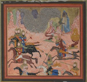 Bazur, the Magician, Raises up Darkness and a Storm, Folio fra en Shahnama..., ca. 1430-40. af Unbekannt