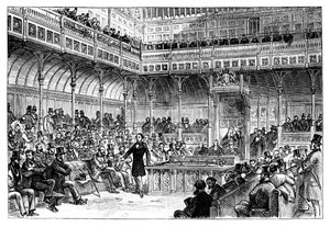 Benjamin Disraeli introducerer sit reformforslag i Underhuset, c1867 af Unbekannt
