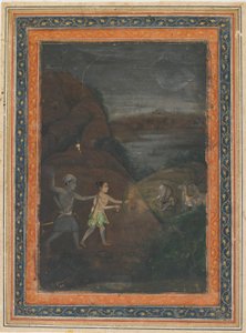 Bhils jager hjorte om natten, 1700-tallet. af Unbekannt