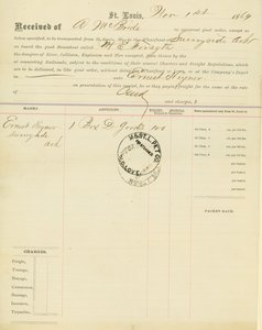 Konnossement, dampbåd M [ary] E. Forsyth, Sunnyside, Arkansas, 1. november 1864 af Unbekannt