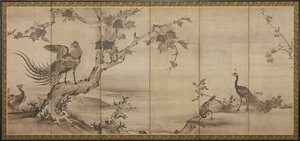 Fugle, blomster og træer: på bagsiden, bambustræer, Momoyama-perioden, 1568-1615. af Unbekannt