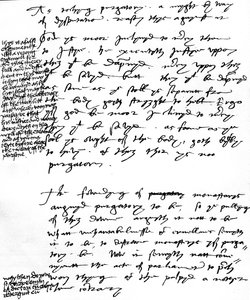 Biskop Latimers argumenter mod den katolske doktrin om skærsilden med marginalnoter lavet af kong Henrik VIII, ca. 1538 (pen og blæk på papir) af Unbekannt