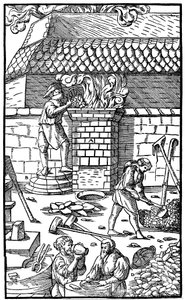 Højovn til smeltning af jernmalm, 1556 af Unbekannt
