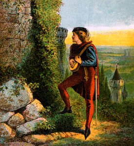 Blondel ved Richards fængsel, 1100-tallet, c1850 af Unbekannt