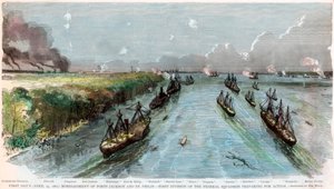 Bombardement af Forts Jackson og St Philip, Louisiana, amerikansk borgerkrig, april 1862 af Unbekannt