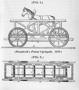Brandreths hestedrevne lokomotiv Cycloped, 1829 af Unbekannt