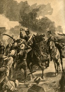 Den britiske general Joseph Thackwell i slaget ved Sobraon, Punjab, Indien, 1846 c1890. af Unbekannt