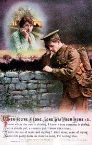 Britisk soldat drømmer om sin landskæreste derhjemme, Første Verdenskrig, 1914-1918 af Unbekannt