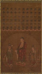 Buddha Amitabha med to tilstedeværende Bodhisattvaer, 1200-tallet. af Unbekannt