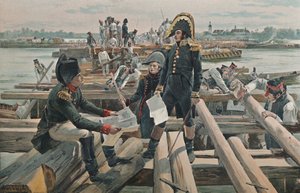 Bygning af broen på øen Lobau, 1809, 1896 af Unbekannt