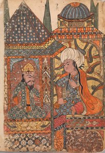 Burzuyeh bliver tilkaldt af Nushirvan ved hans tilbagevenden fra Indien, Folio fra en Kalila..., 1700-tallet. af Unbekannt