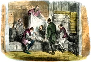 Køb af kamletter i en butik, Yokohama, Japan, 1865 af Unbekannt